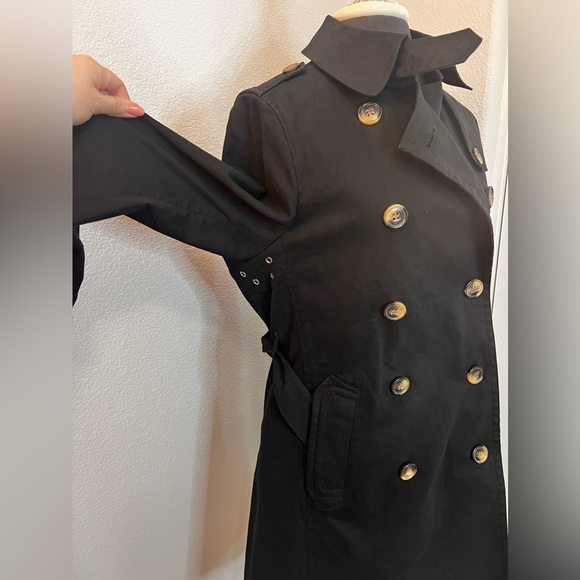 Ava & Aiden Black Cotton Trench Coat Size Large - Picture 6 of 10